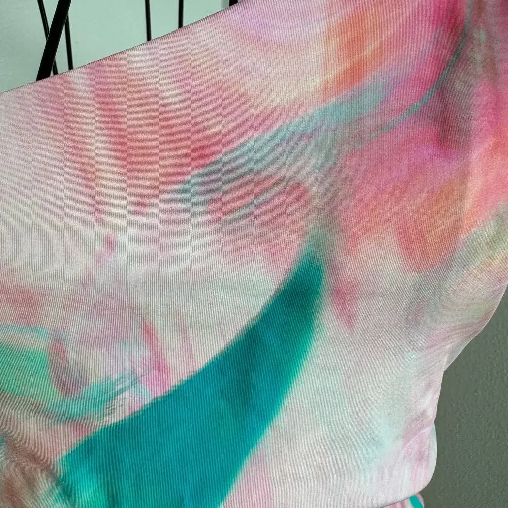 Frankie's Bikinis Taylor Top Trippy Tie Dye One Shoulder Bikini Top Pink Medium